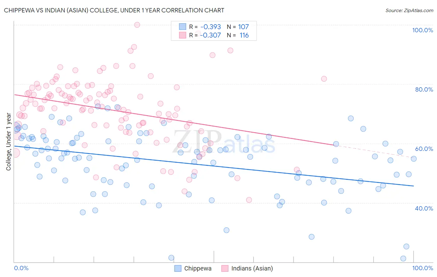 Chippewa vs Indian (Asian) College, Under 1 year