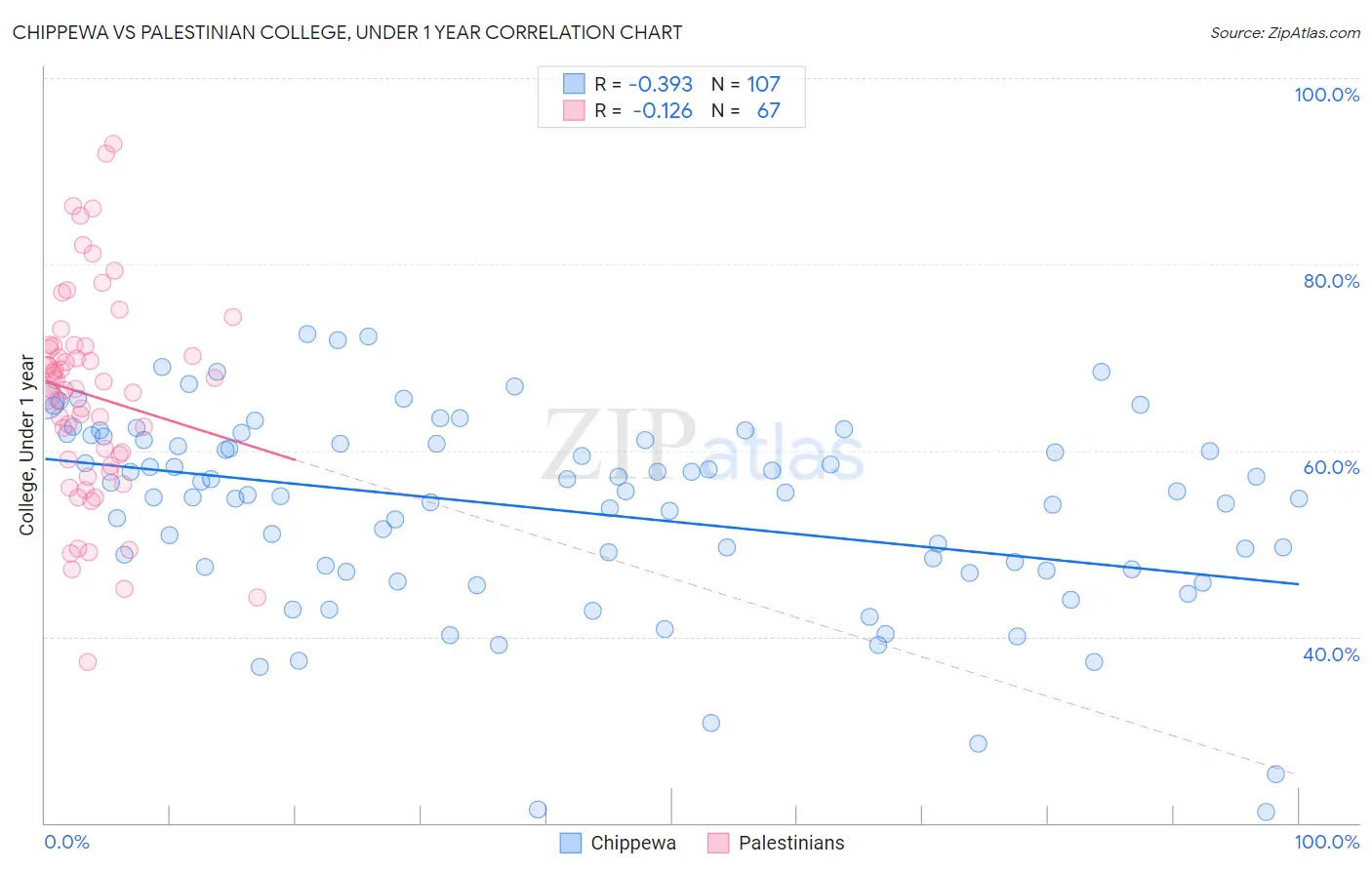Chippewa vs Palestinian College, Under 1 year