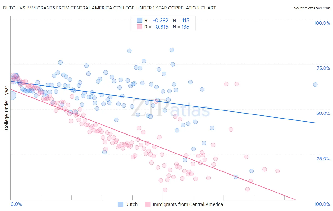 Dutch vs Immigrants from Central America College, Under 1 year