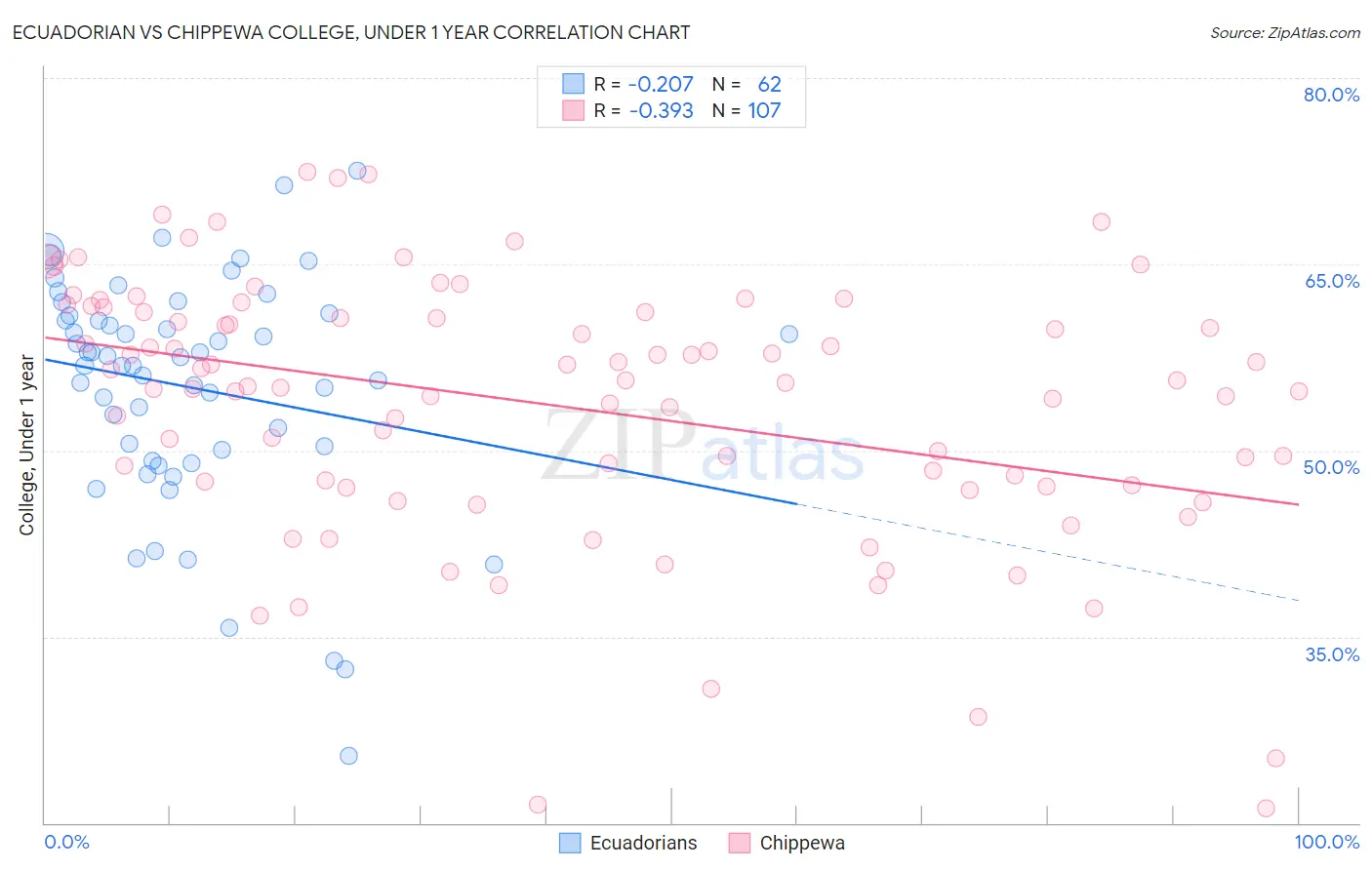 Ecuadorian vs Chippewa College, Under 1 year