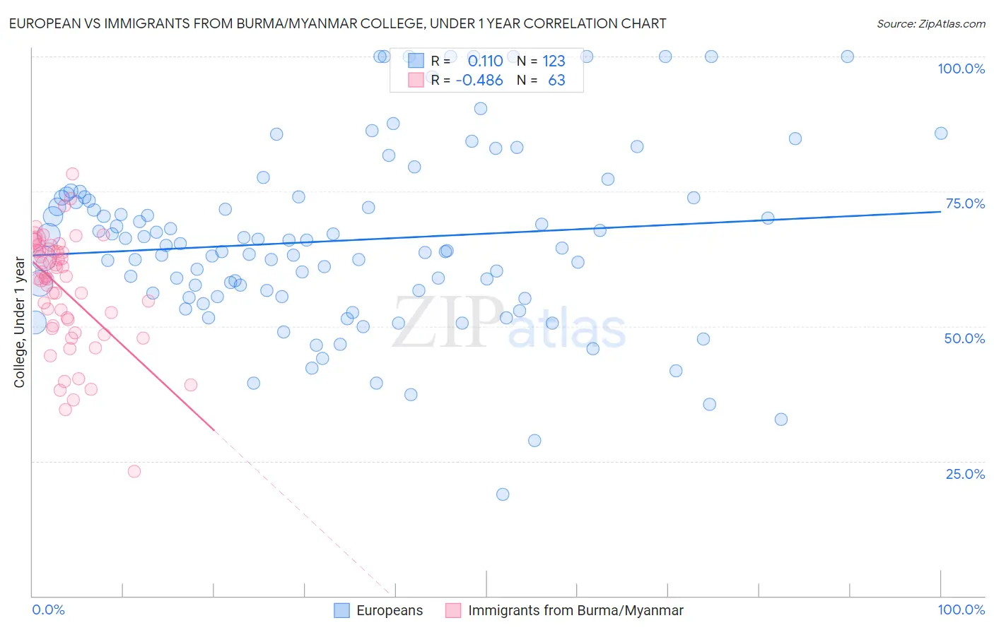 European vs Immigrants from Burma/Myanmar College, Under 1 year