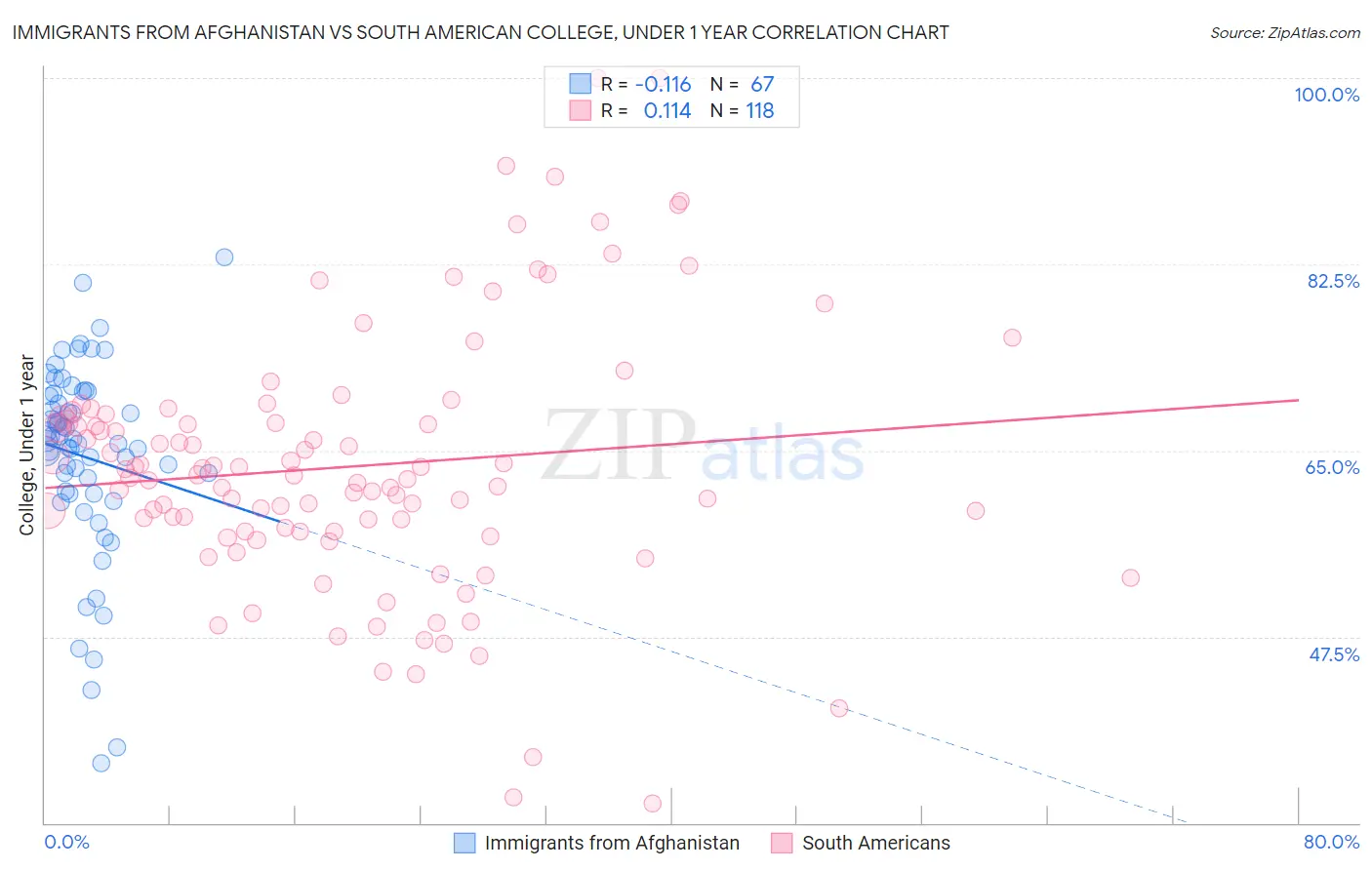 Immigrants from Afghanistan vs South American College, Under 1 year