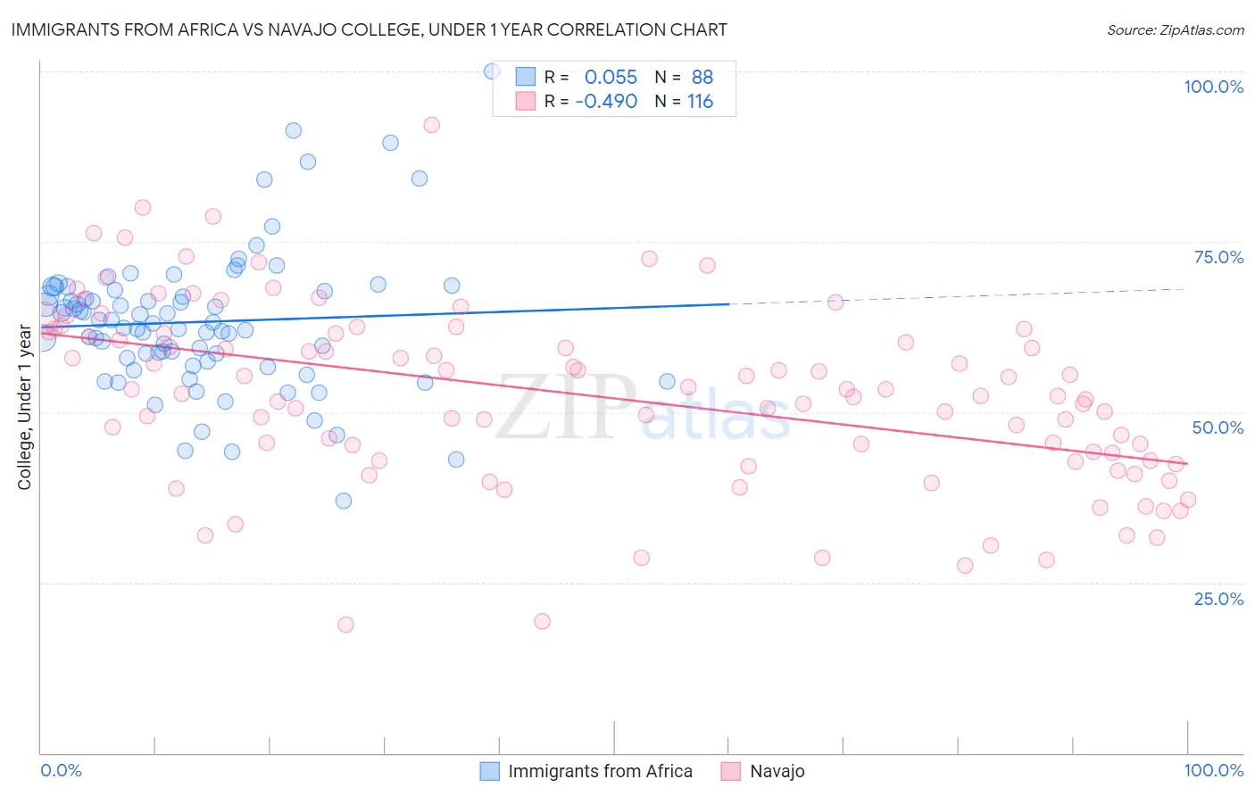 Immigrants from Africa vs Navajo College, Under 1 year
