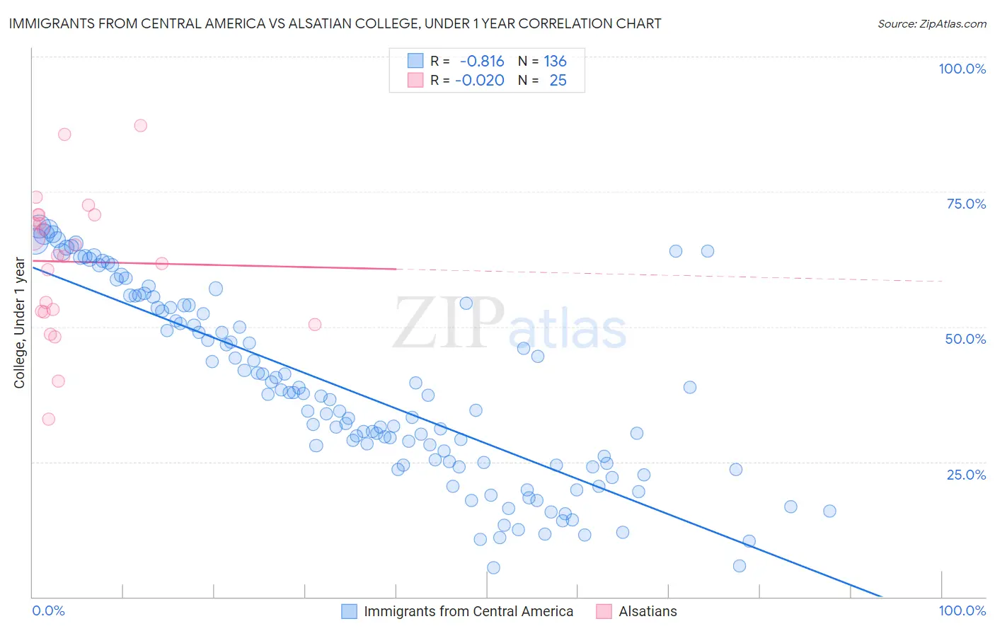 Immigrants from Central America vs Alsatian College, Under 1 year