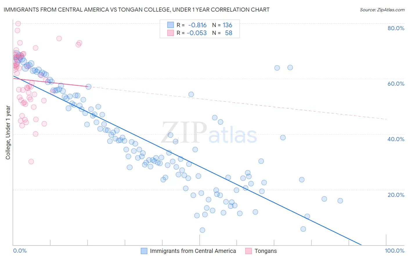 Immigrants from Central America vs Tongan College, Under 1 year