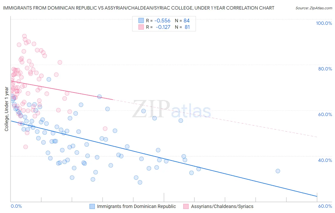 Immigrants from Dominican Republic vs Assyrian/Chaldean/Syriac College, Under 1 year