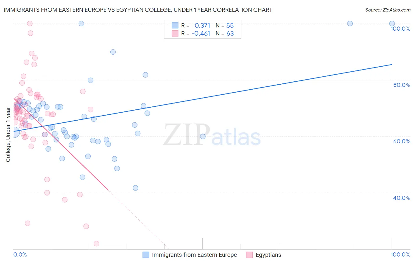 Immigrants from Eastern Europe vs Egyptian College, Under 1 year