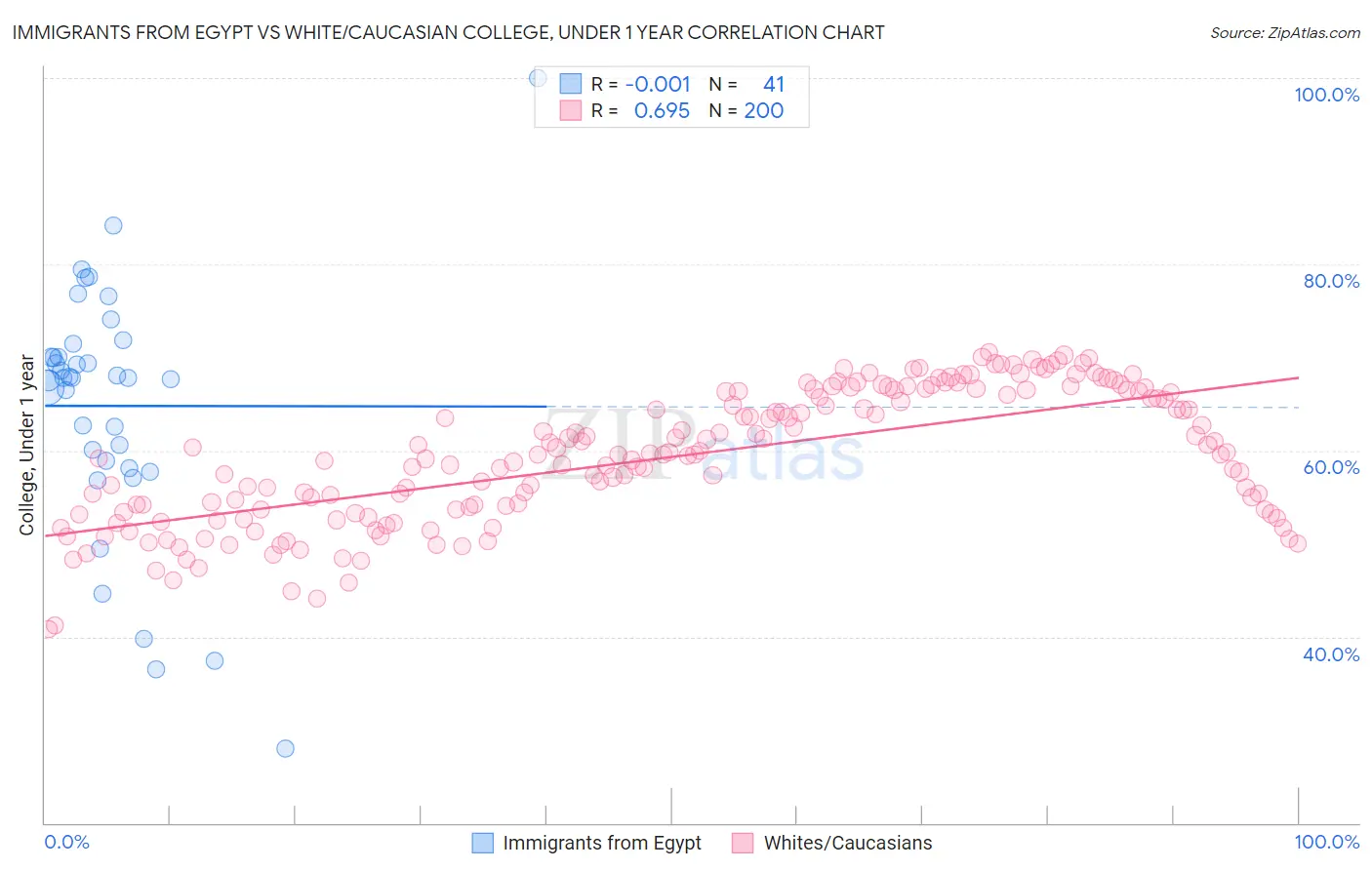 Immigrants from Egypt vs White/Caucasian College, Under 1 year