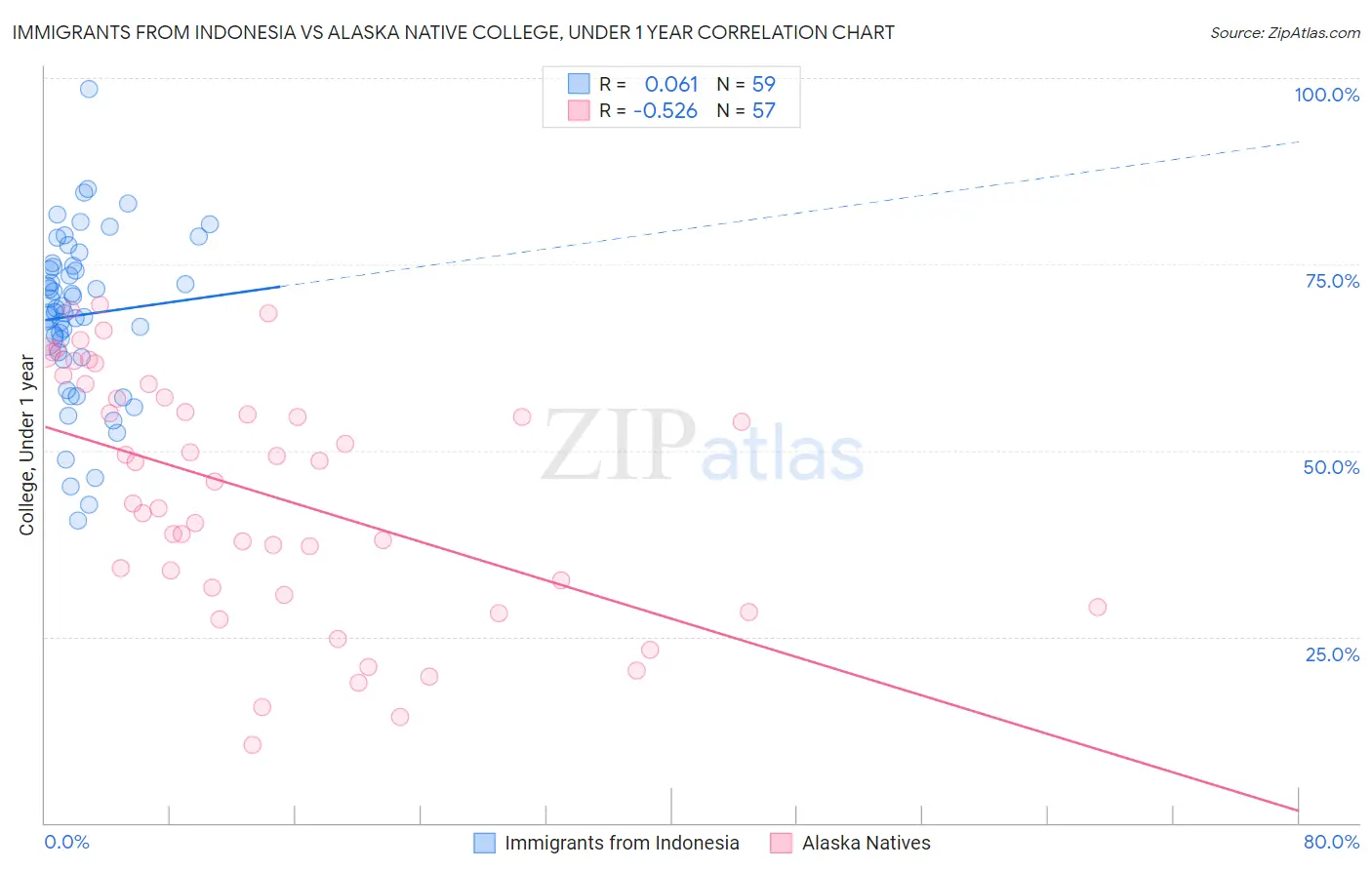 Immigrants from Indonesia vs Alaska Native College, Under 1 year