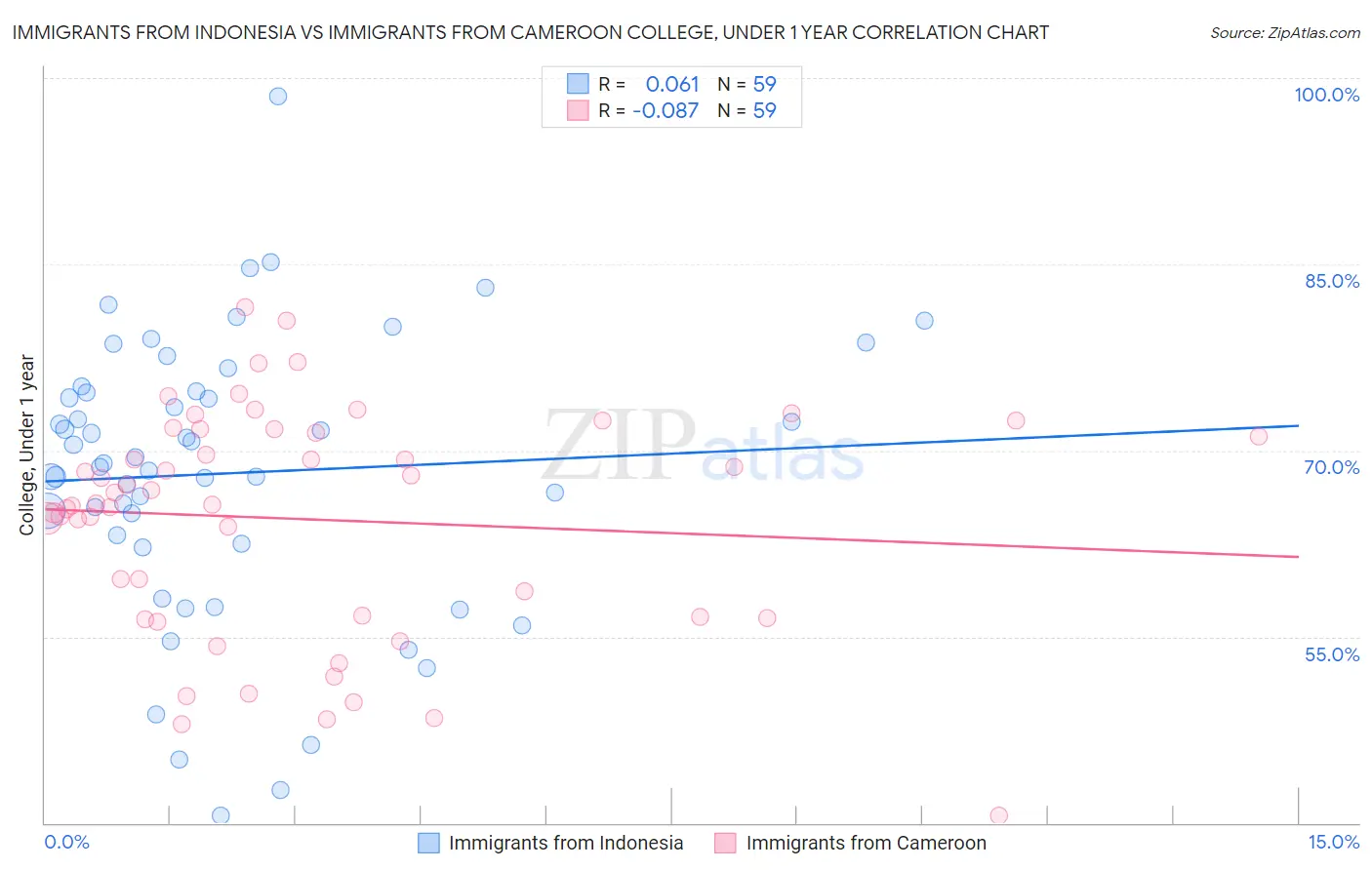 Immigrants from Indonesia vs Immigrants from Cameroon College, Under 1 year