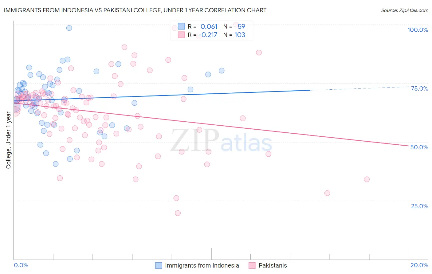 Immigrants from Indonesia vs Pakistani College, Under 1 year