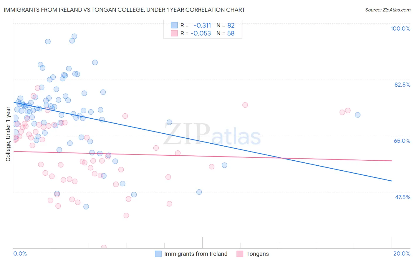Immigrants from Ireland vs Tongan College, Under 1 year