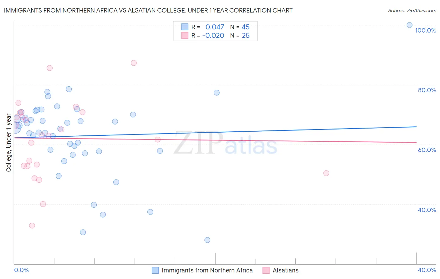 Immigrants from Northern Africa vs Alsatian College, Under 1 year