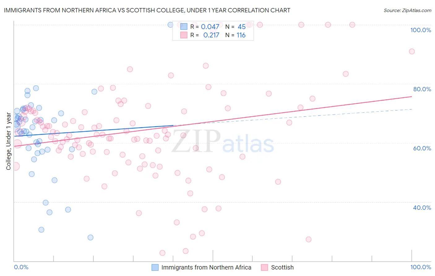 Immigrants from Northern Africa vs Scottish College, Under 1 year