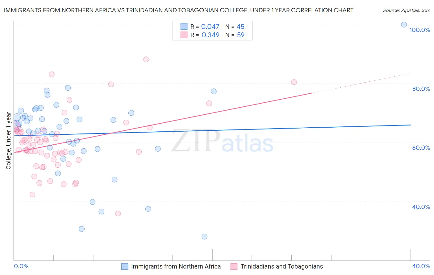 Immigrants from Northern Africa vs Trinidadian and Tobagonian College, Under 1 year