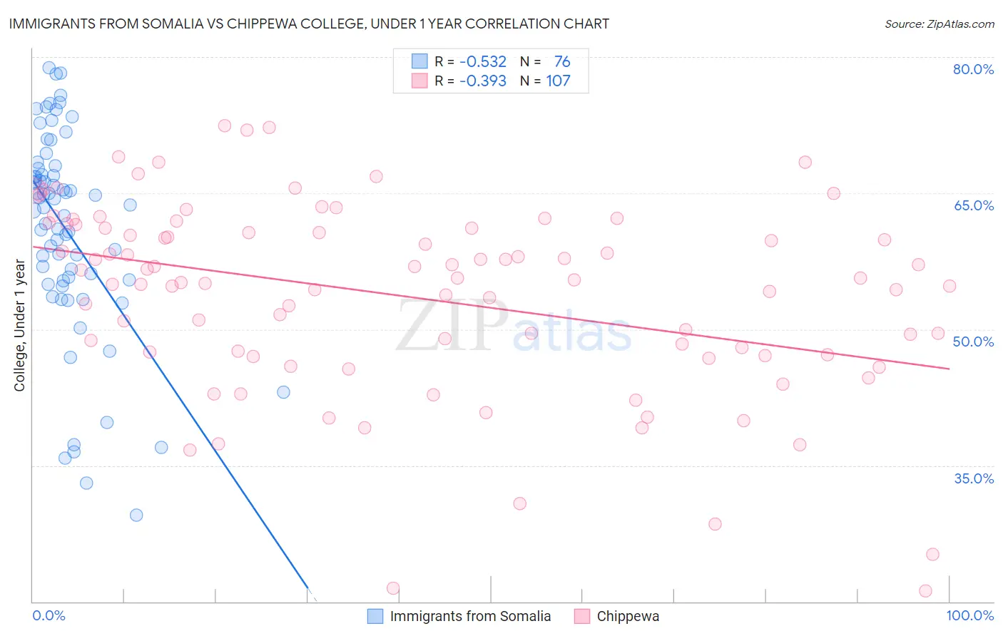 Immigrants from Somalia vs Chippewa College, Under 1 year