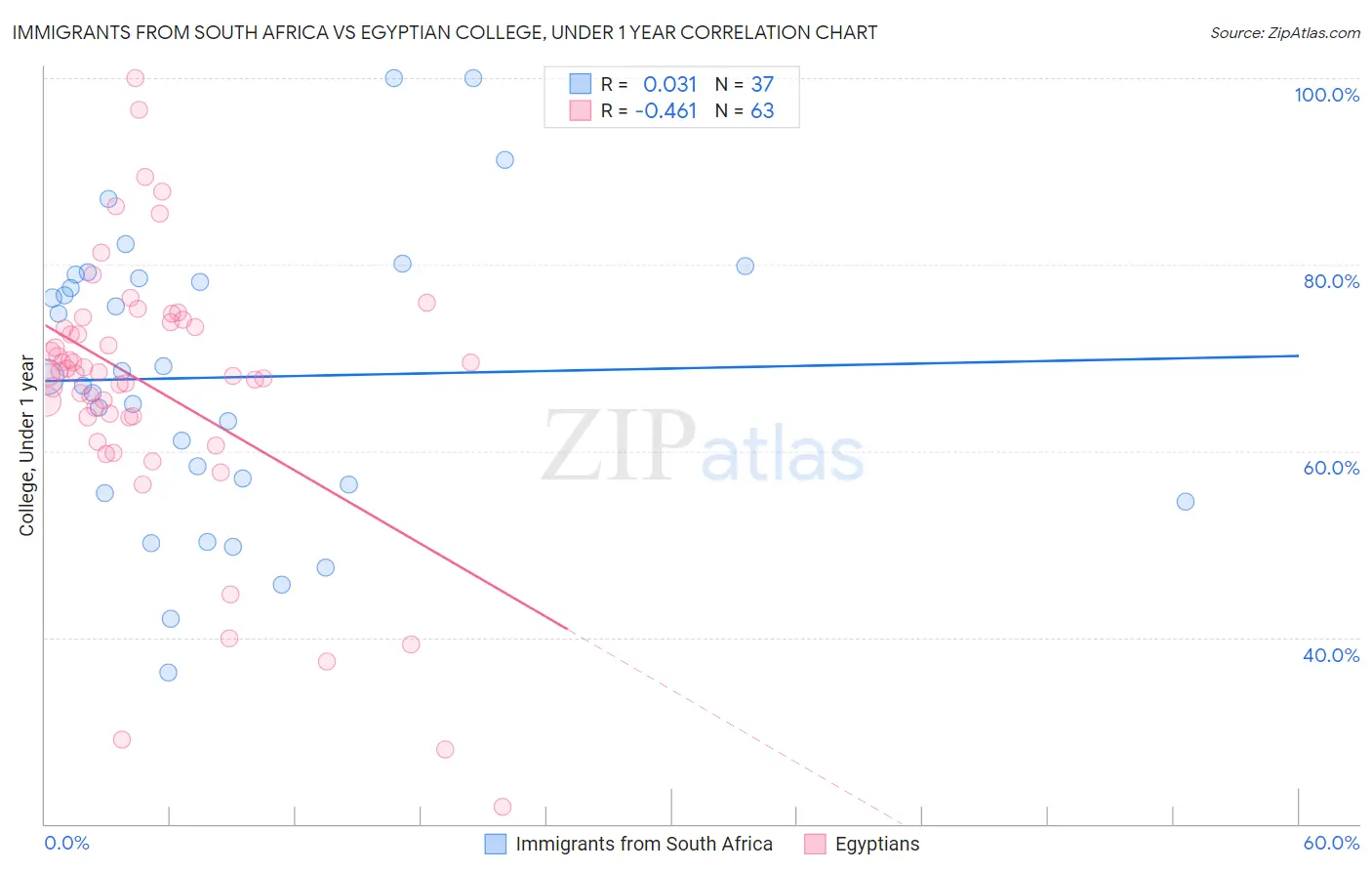 Immigrants from South Africa vs Egyptian College, Under 1 year