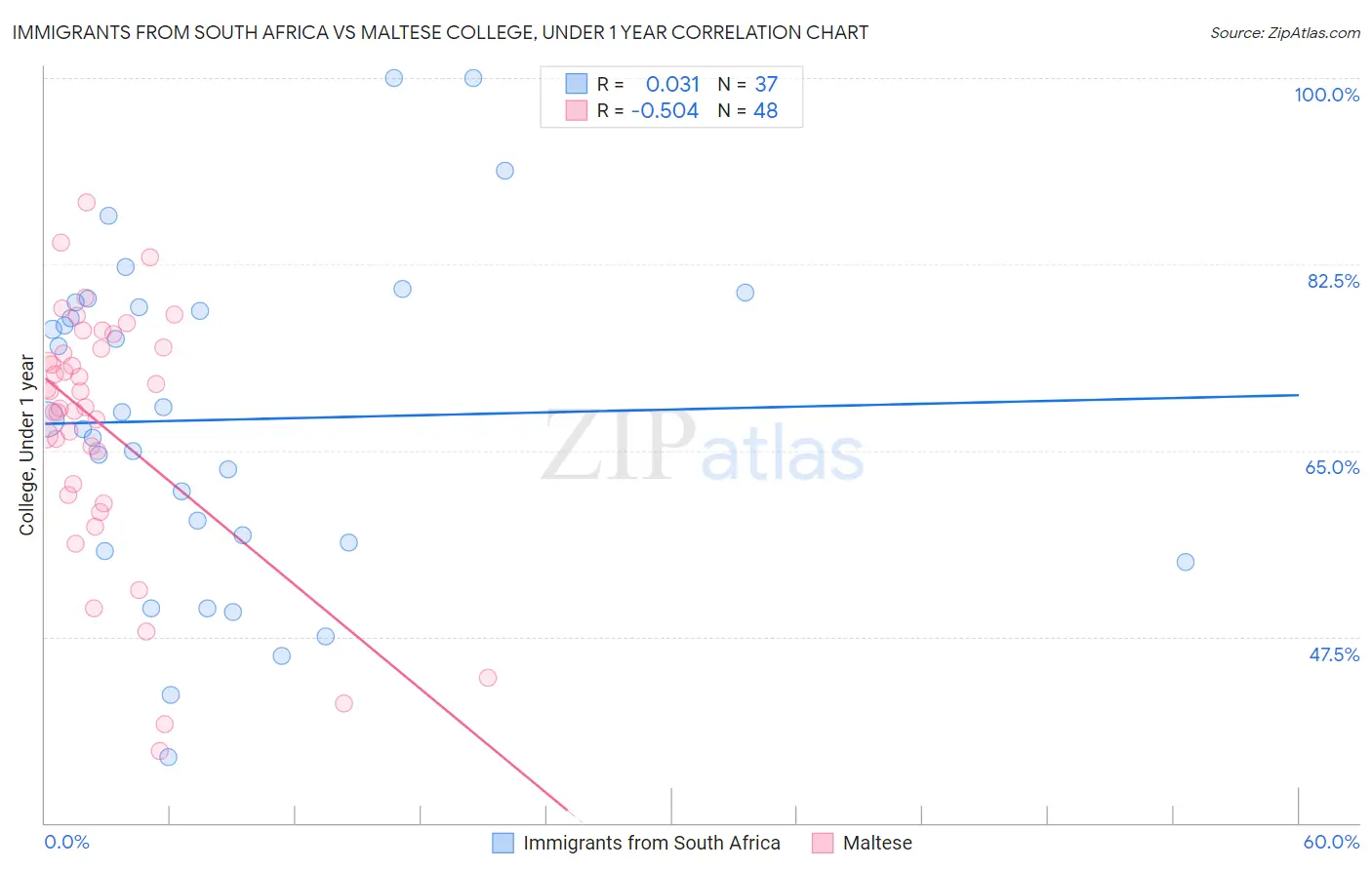 Immigrants from South Africa vs Maltese College, Under 1 year