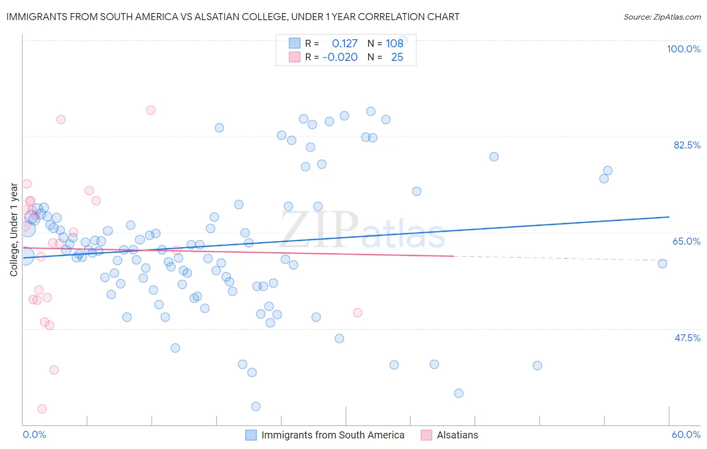 Immigrants from South America vs Alsatian College, Under 1 year