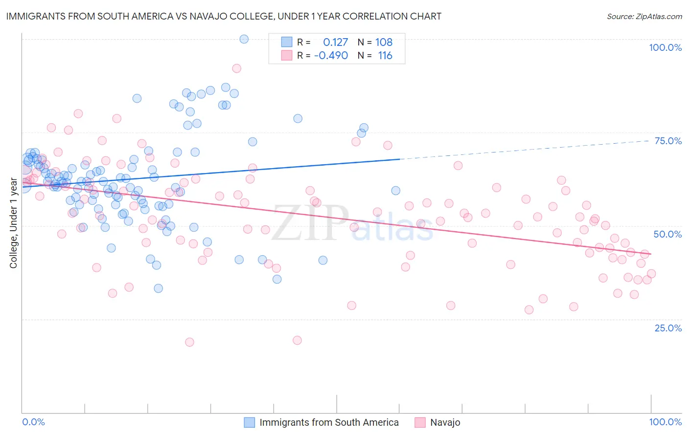 Immigrants from South America vs Navajo College, Under 1 year