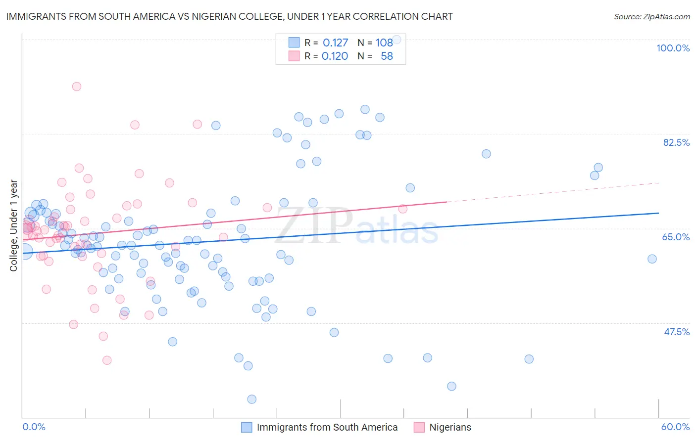 Immigrants from South America vs Nigerian College, Under 1 year