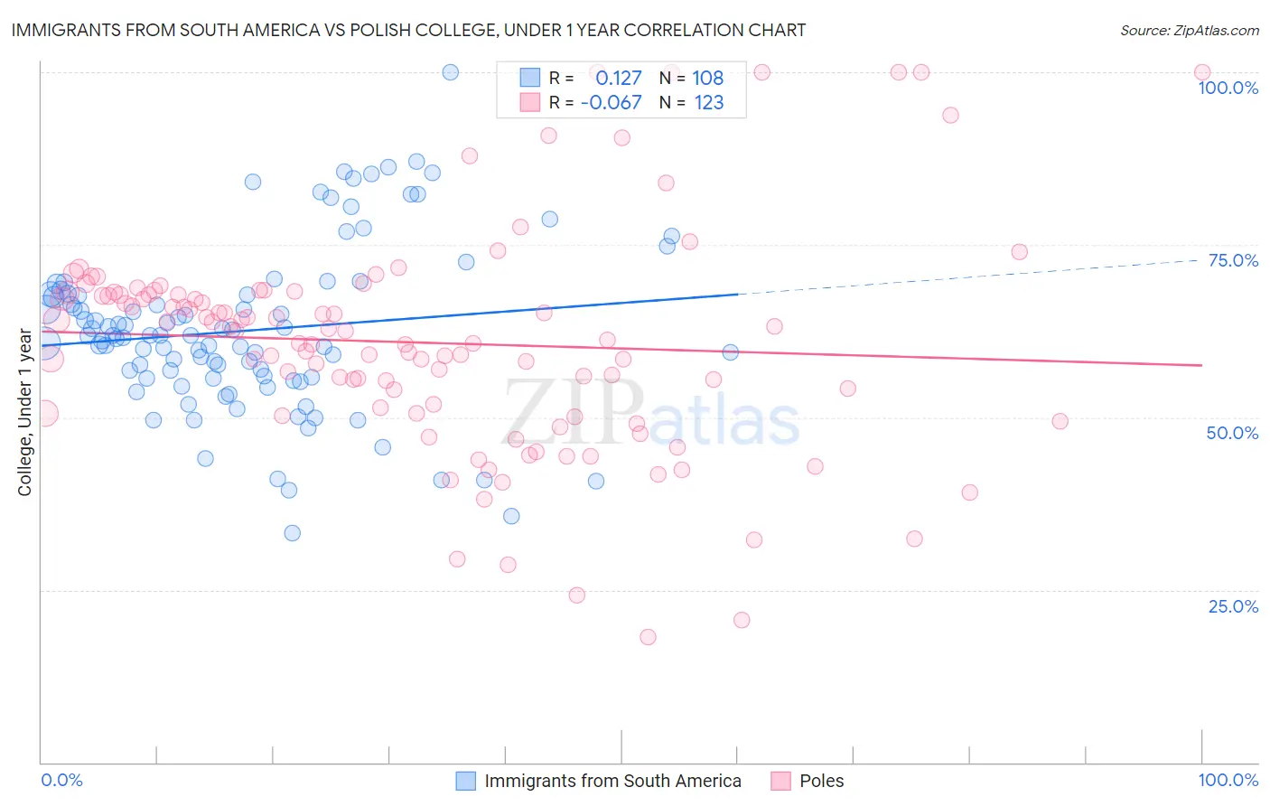 Immigrants from South America vs Polish College, Under 1 year