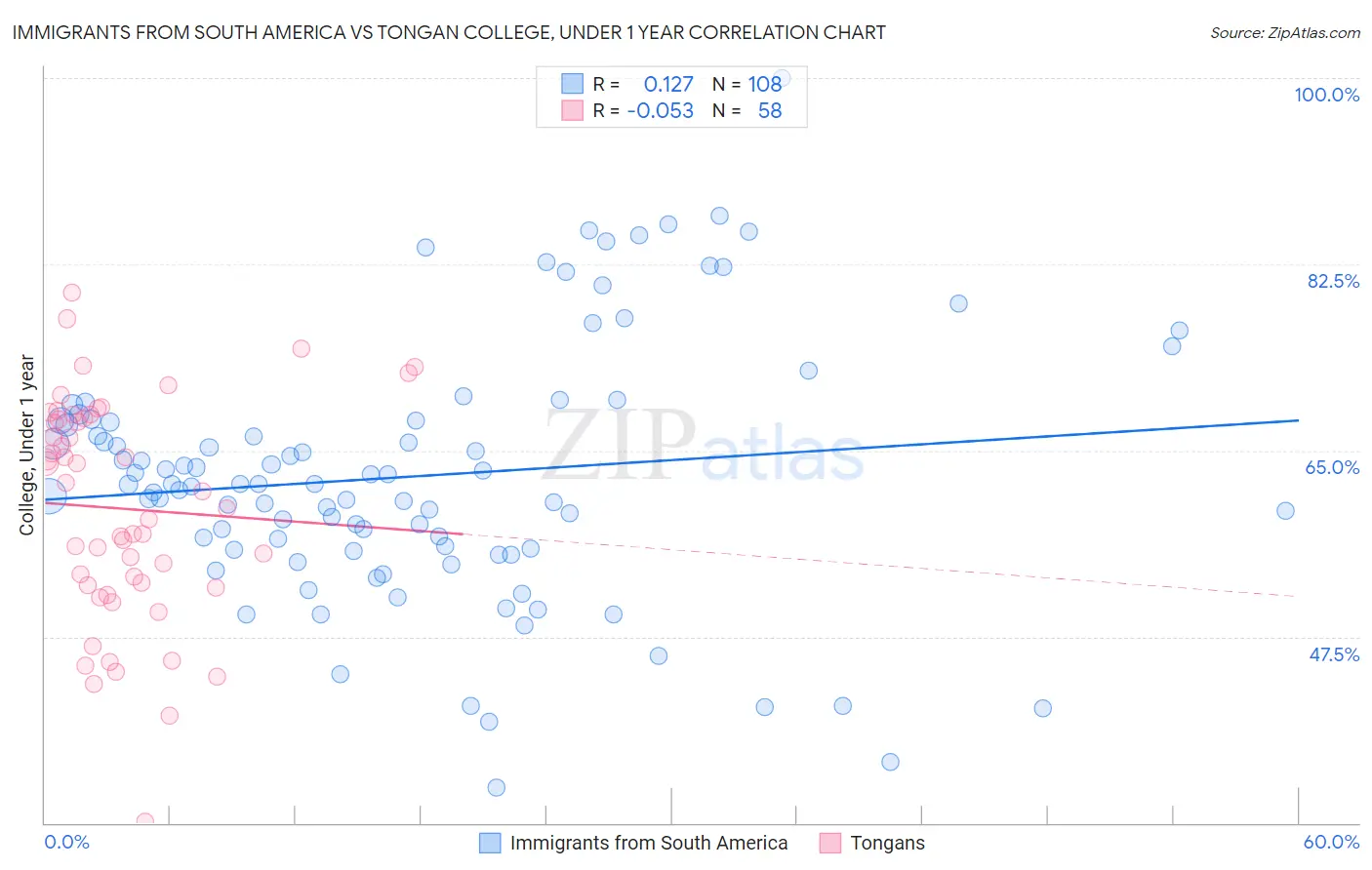 Immigrants from South America vs Tongan College, Under 1 year