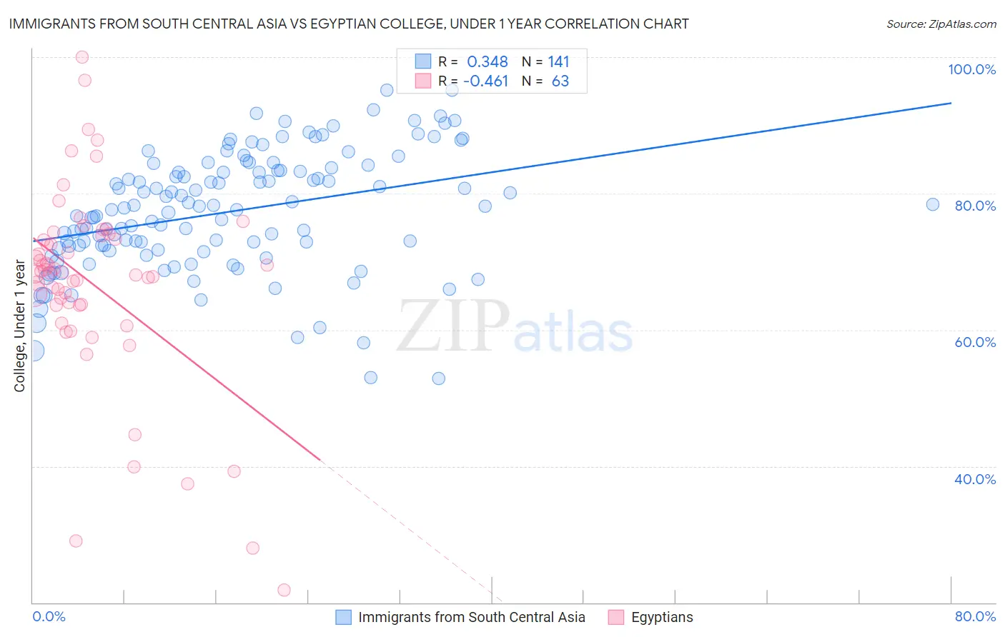 Immigrants from South Central Asia vs Egyptian College, Under 1 year