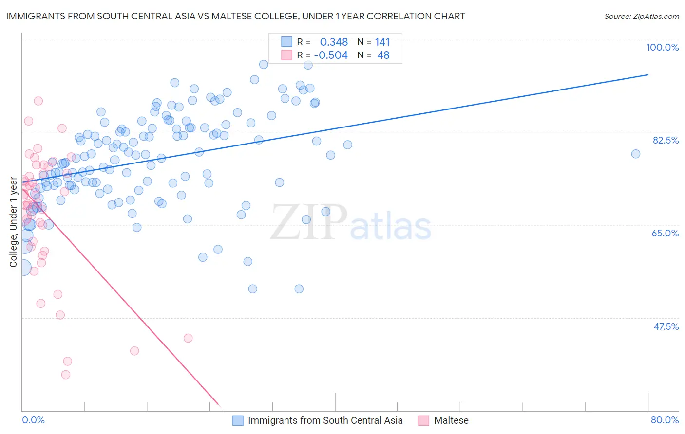Immigrants from South Central Asia vs Maltese College, Under 1 year