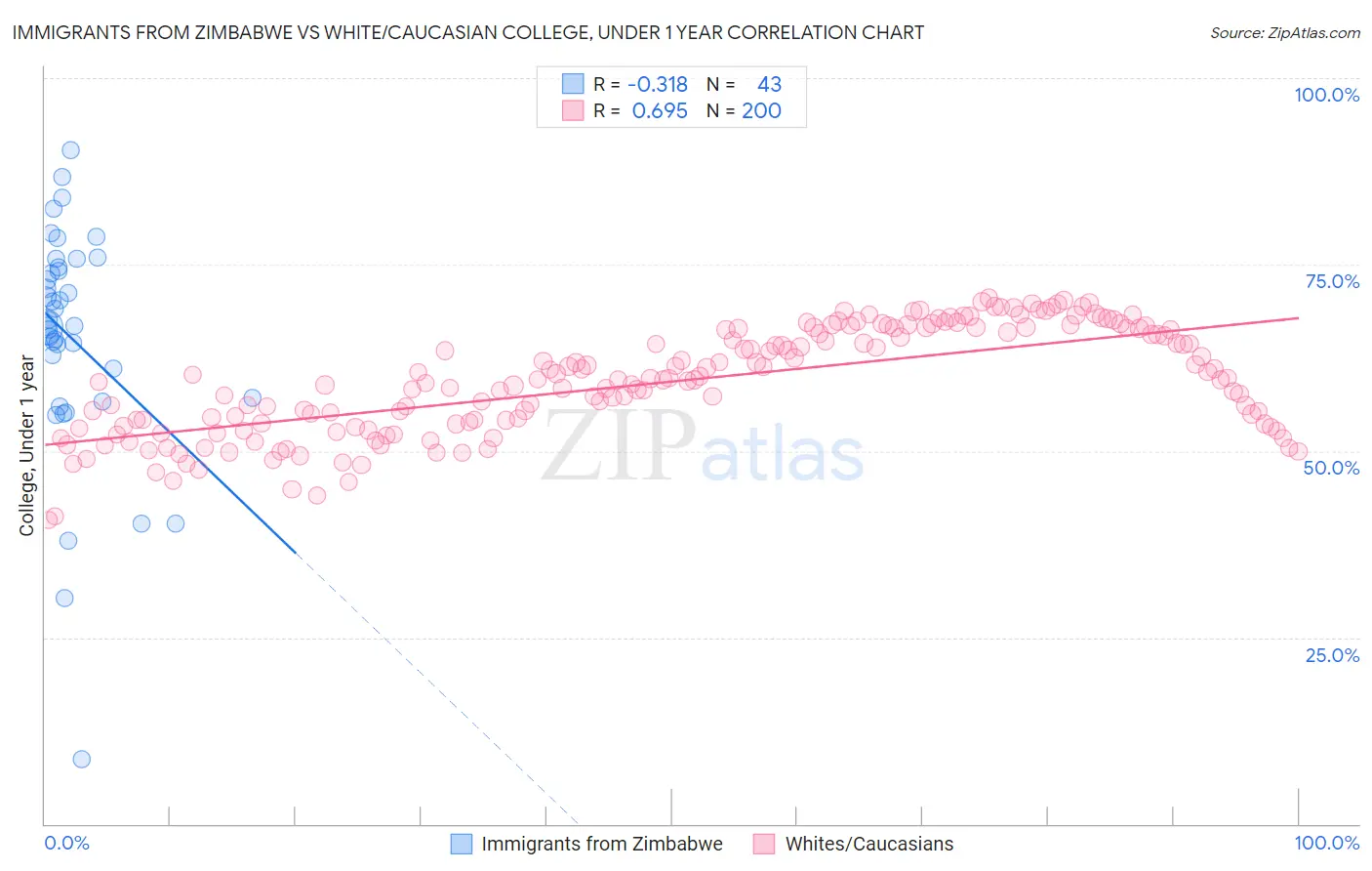 Immigrants from Zimbabwe vs White/Caucasian College, Under 1 year
