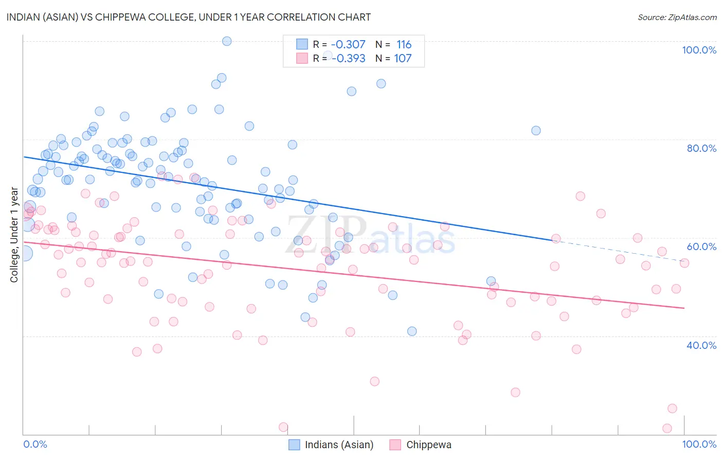 Indian (Asian) vs Chippewa College, Under 1 year