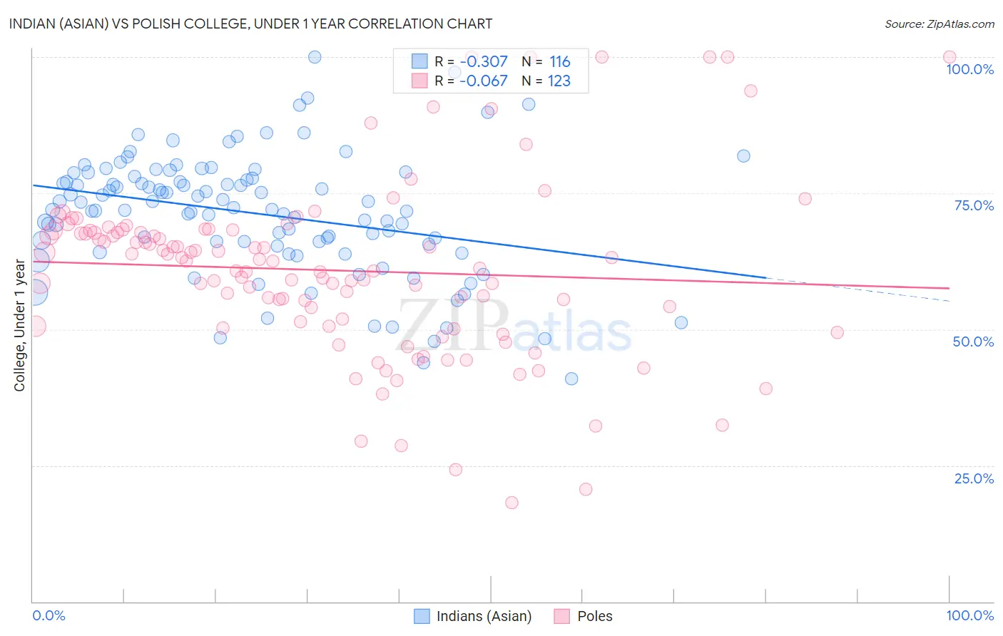 Indian (Asian) vs Polish College, Under 1 year