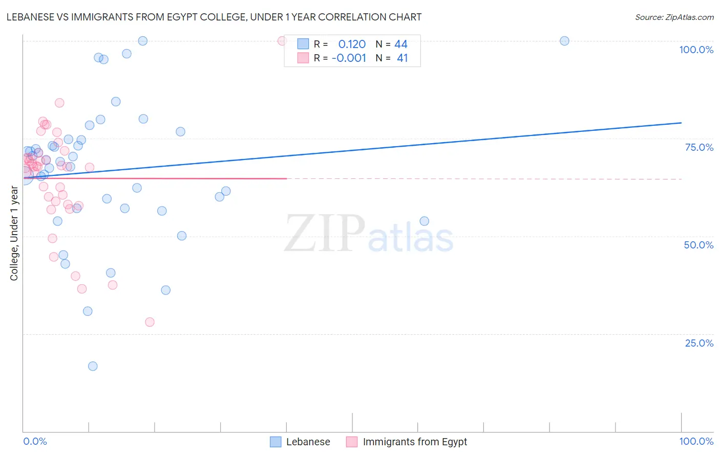 Lebanese vs Immigrants from Egypt College, Under 1 year