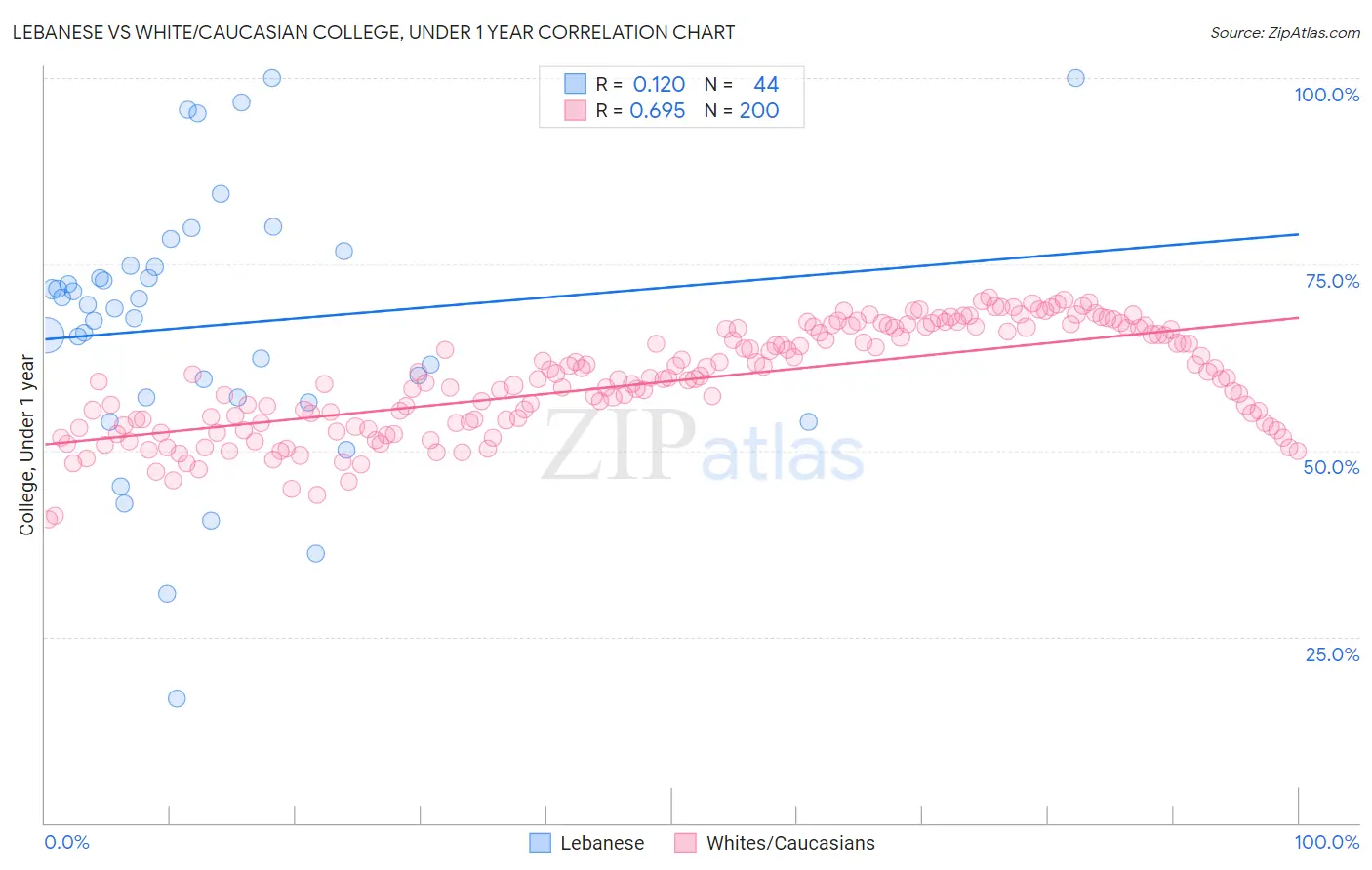 Lebanese vs White/Caucasian College, Under 1 year