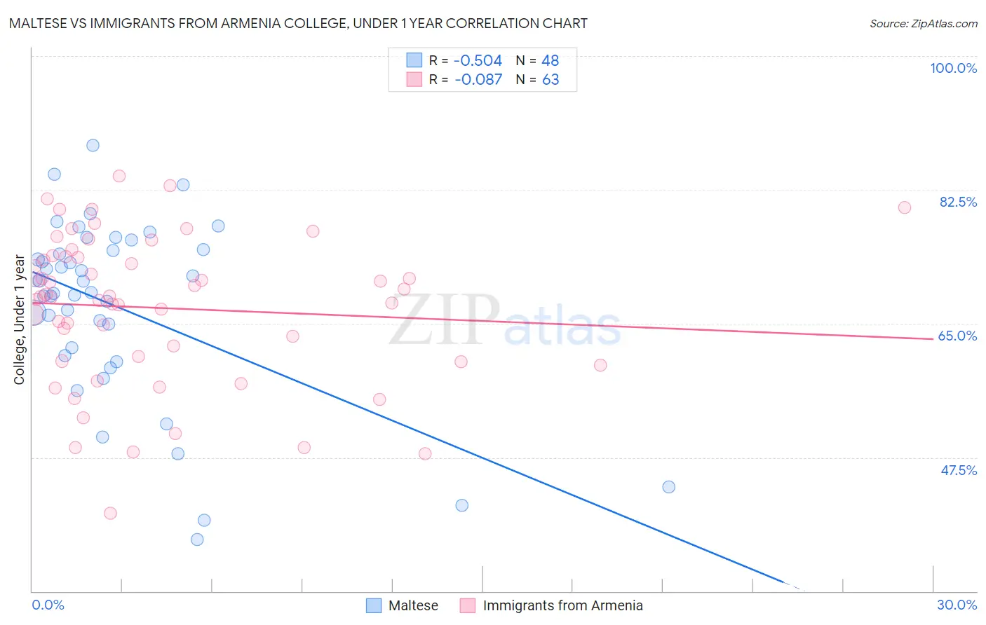 Maltese vs Immigrants from Armenia College, Under 1 year