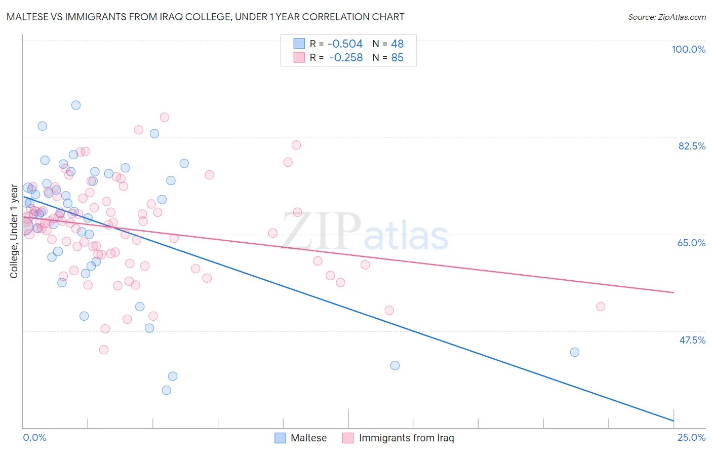 Maltese vs Immigrants from Iraq College, Under 1 year