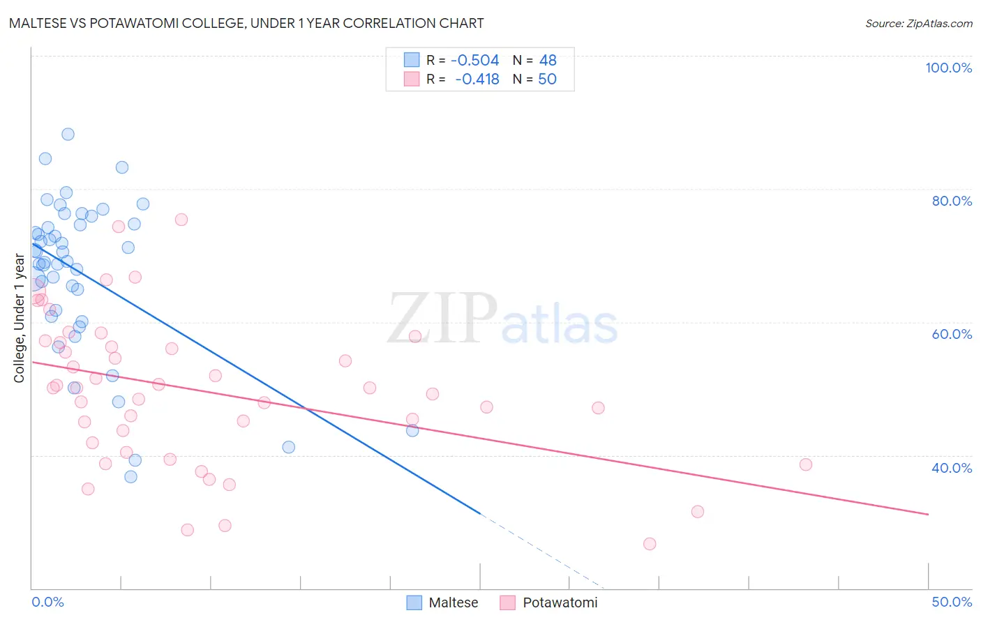 Maltese vs Potawatomi College, Under 1 year