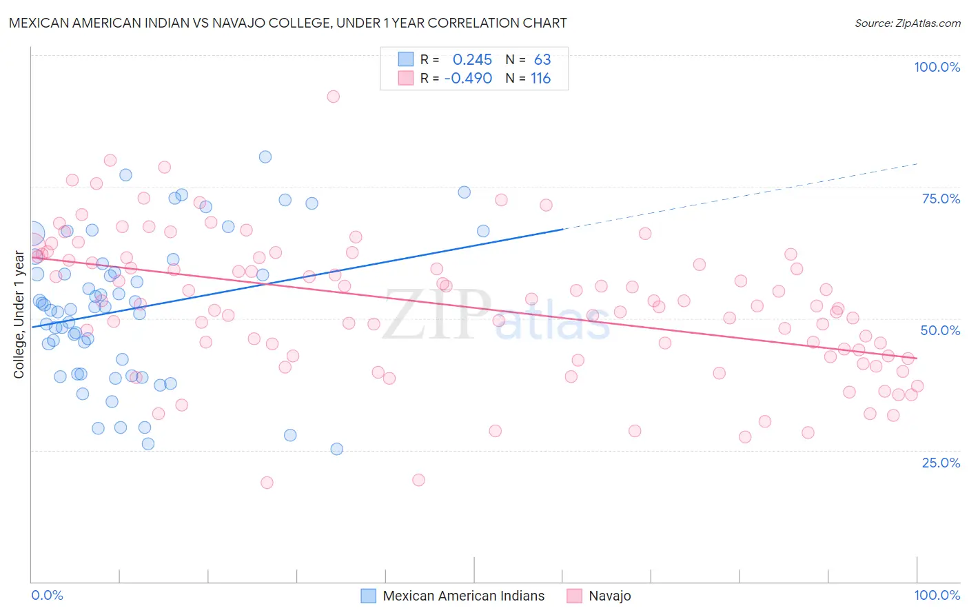 Mexican American Indian vs Navajo College, Under 1 year