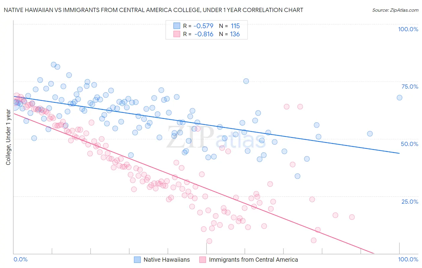 Native Hawaiian vs Immigrants from Central America College, Under 1 year