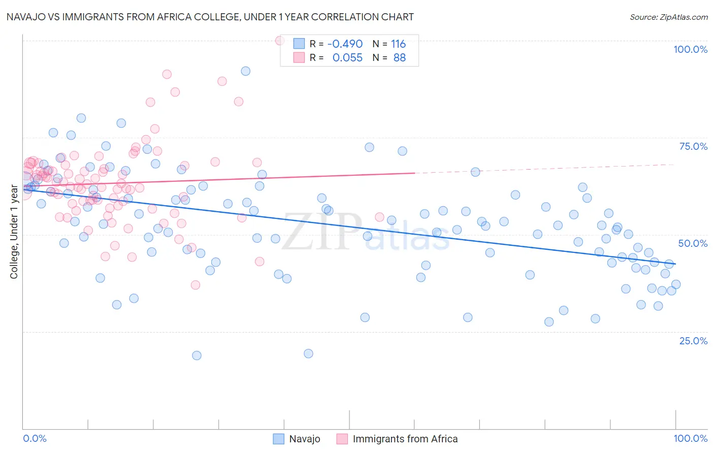 Navajo vs Immigrants from Africa College, Under 1 year