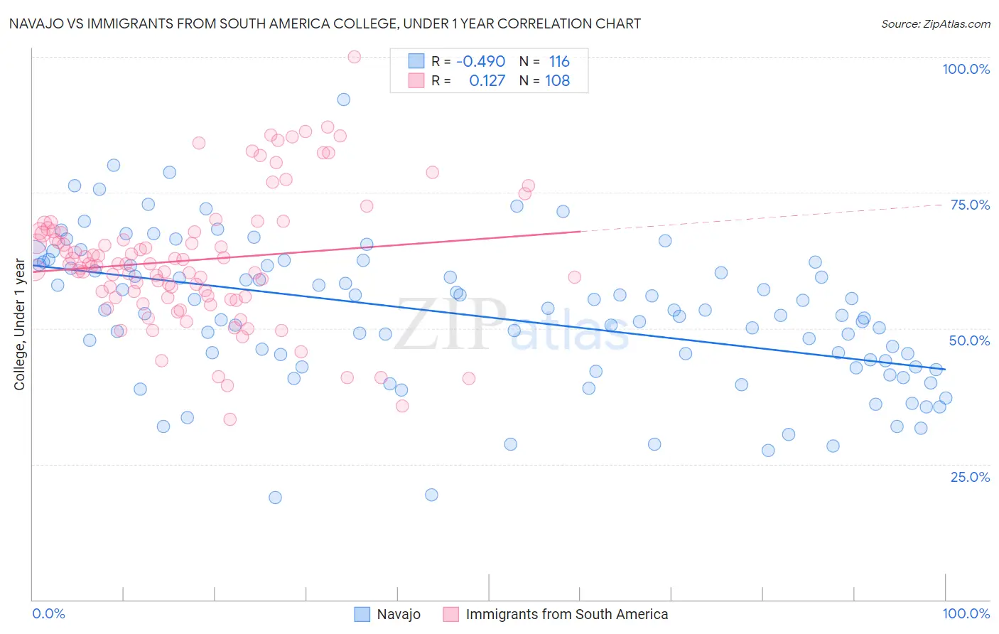 Navajo vs Immigrants from South America College, Under 1 year