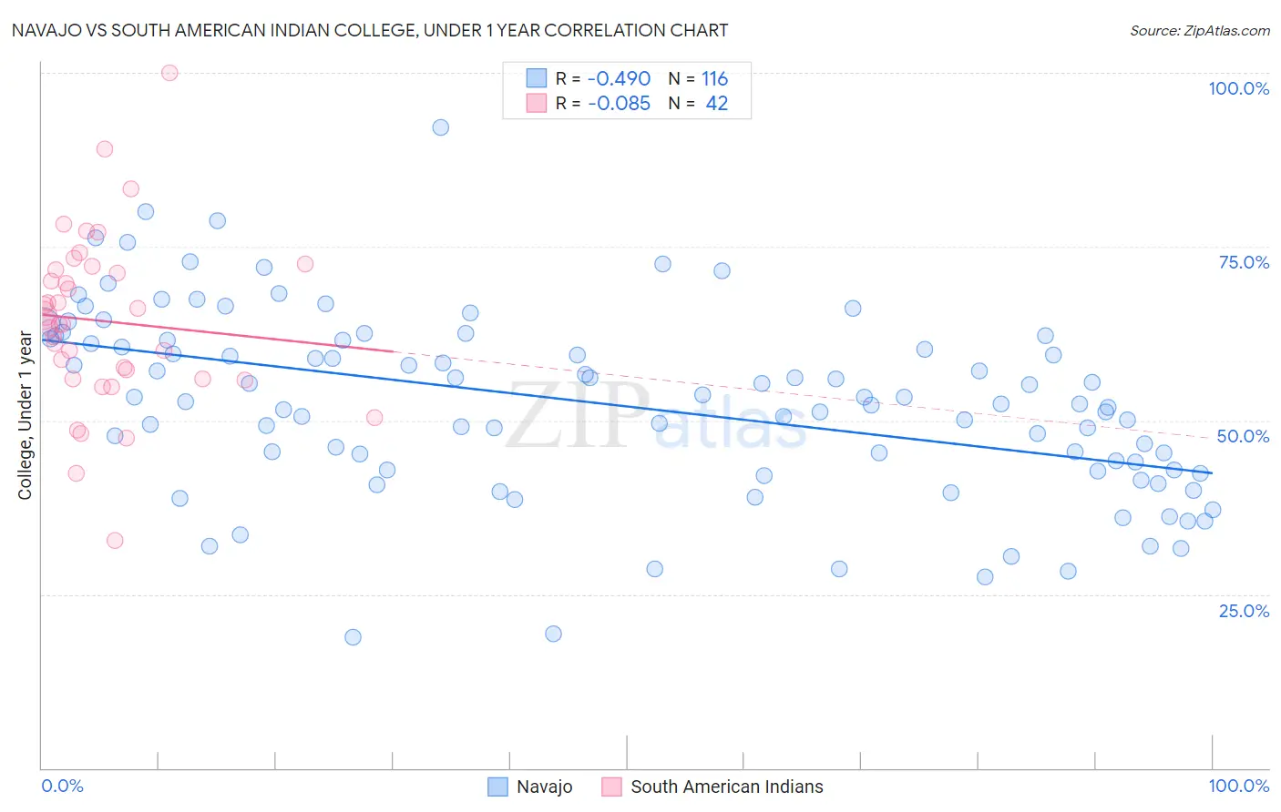 Navajo vs South American Indian College, Under 1 year