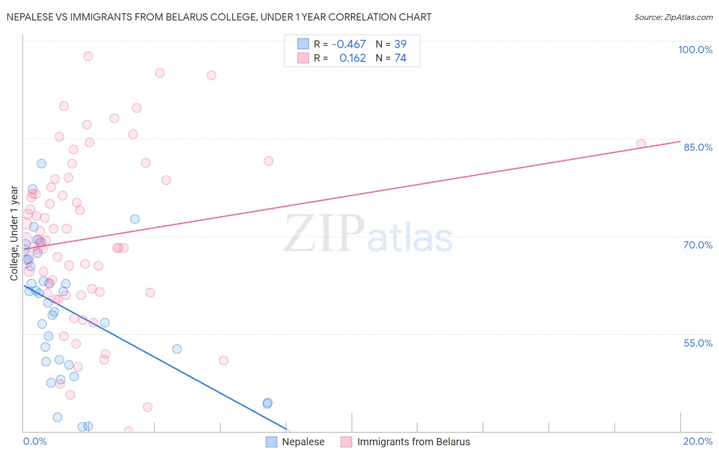 Nepalese vs Immigrants from Belarus College, Under 1 year