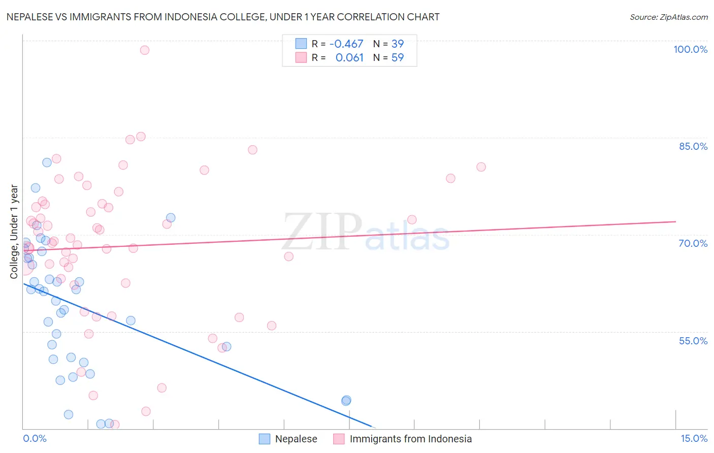 Nepalese vs Immigrants from Indonesia College, Under 1 year