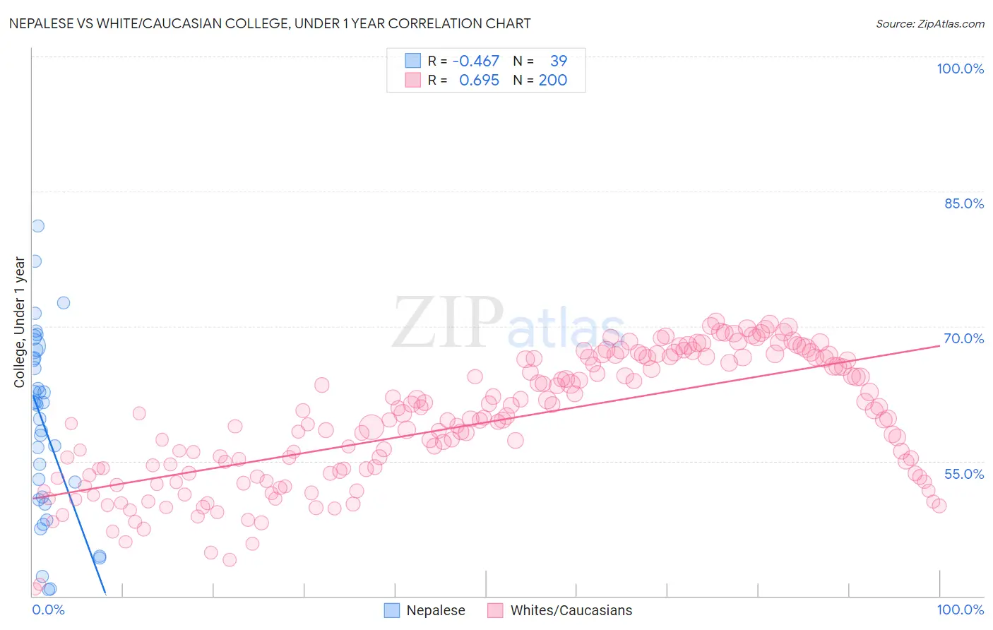 Nepalese vs White/Caucasian College, Under 1 year