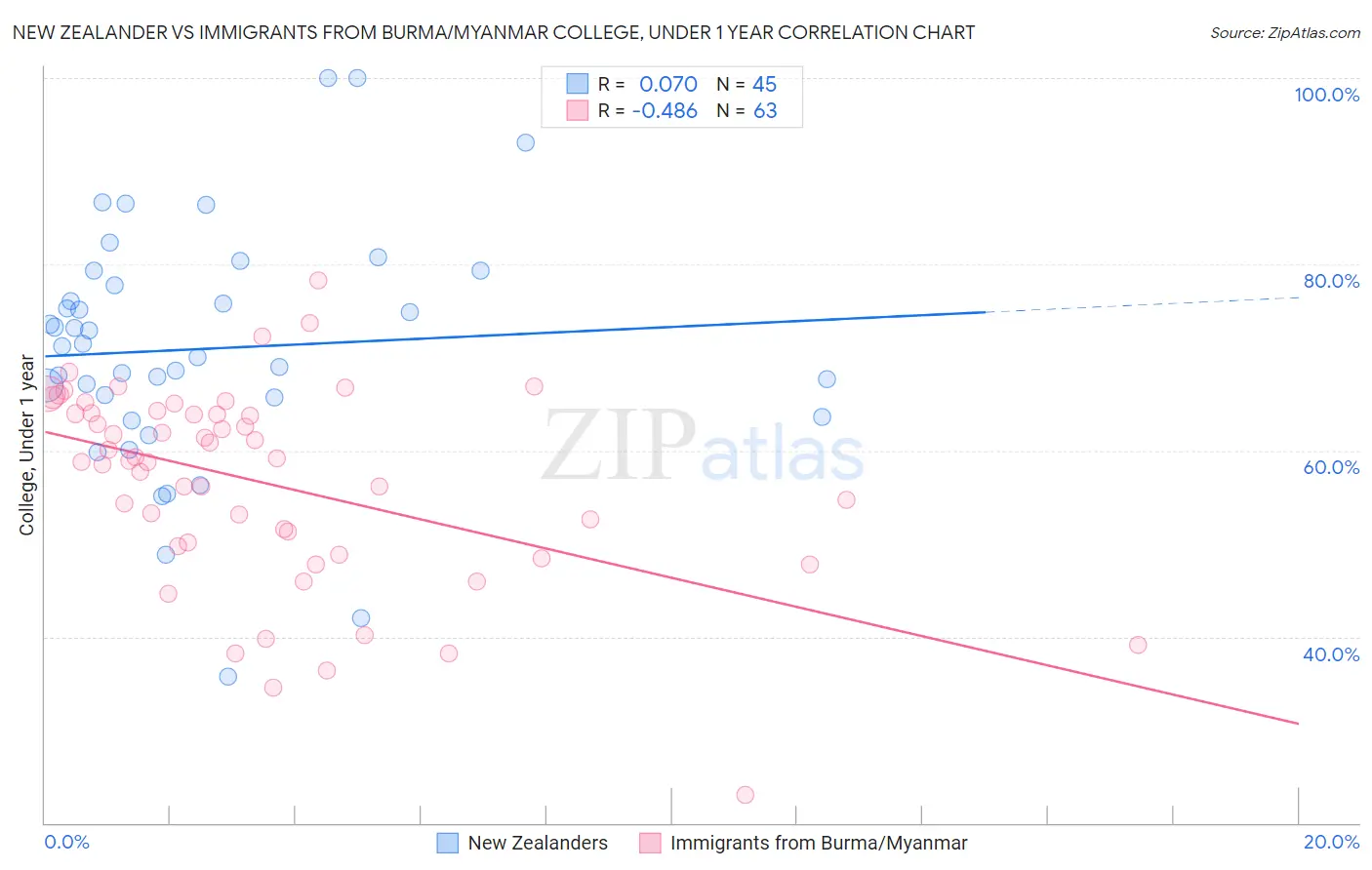 New Zealander vs Immigrants from Burma/Myanmar College, Under 1 year
