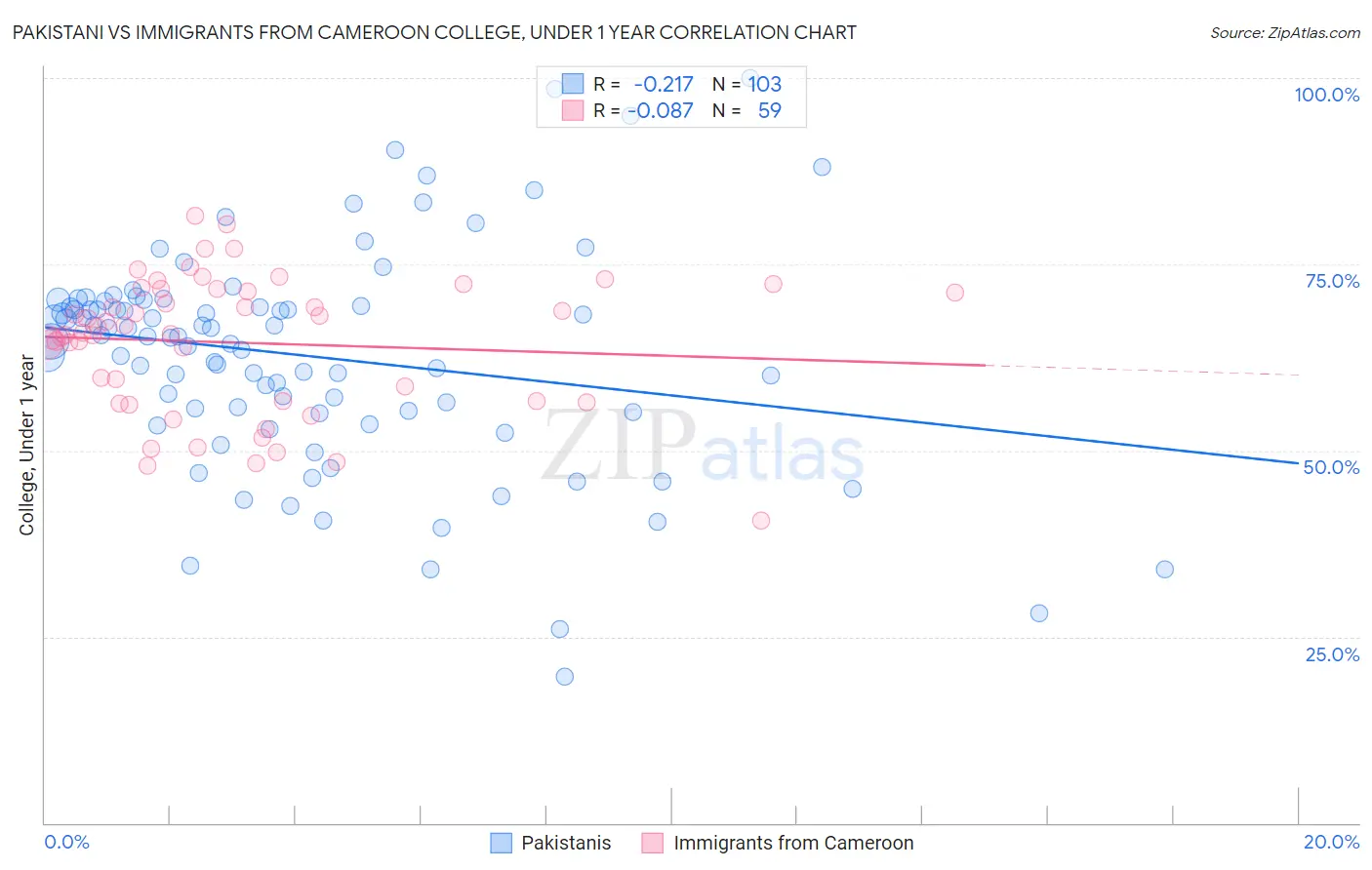 Pakistani vs Immigrants from Cameroon College, Under 1 year