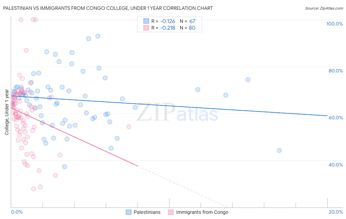 Palestinian vs Immigrants from Congo College, Under 1 year