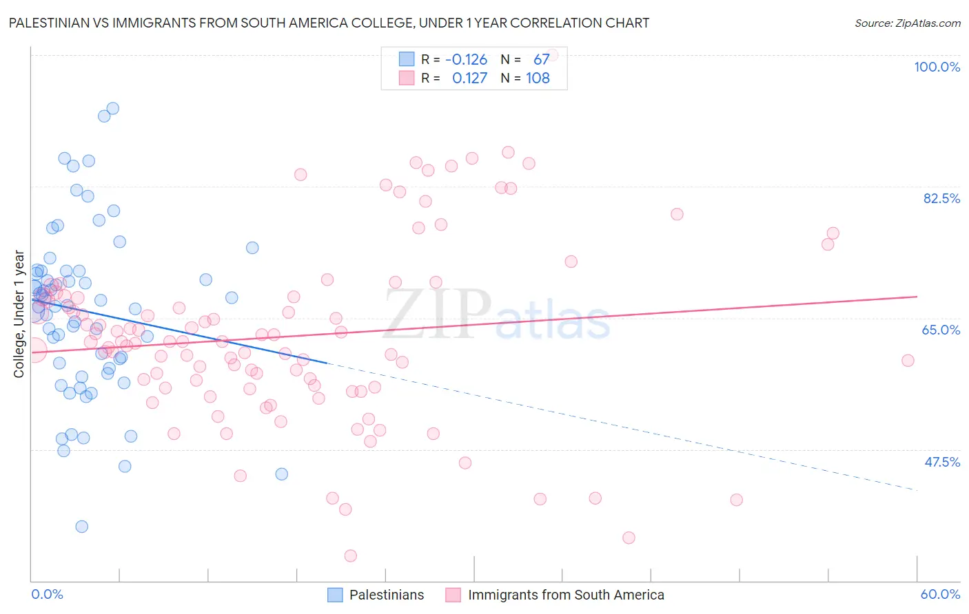 Palestinian vs Immigrants from South America College, Under 1 year