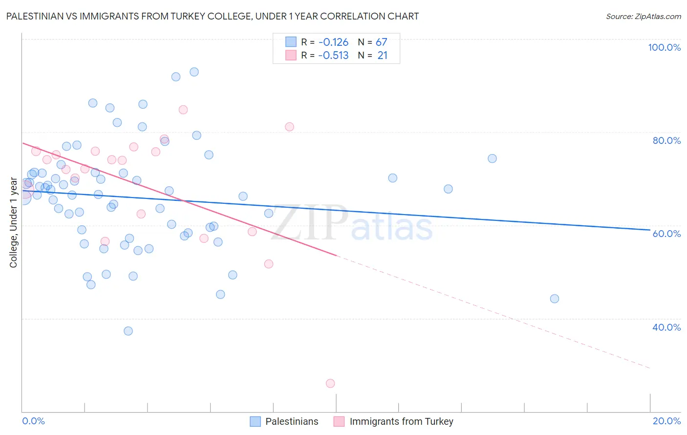Palestinian vs Immigrants from Turkey College, Under 1 year